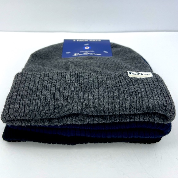 BEN SHERMAN, 3 PACK BEANIE SET, UNISEX, ONE SIZE FITS ALL, GREY, NAVY & BLACK - Picture 5 of 16